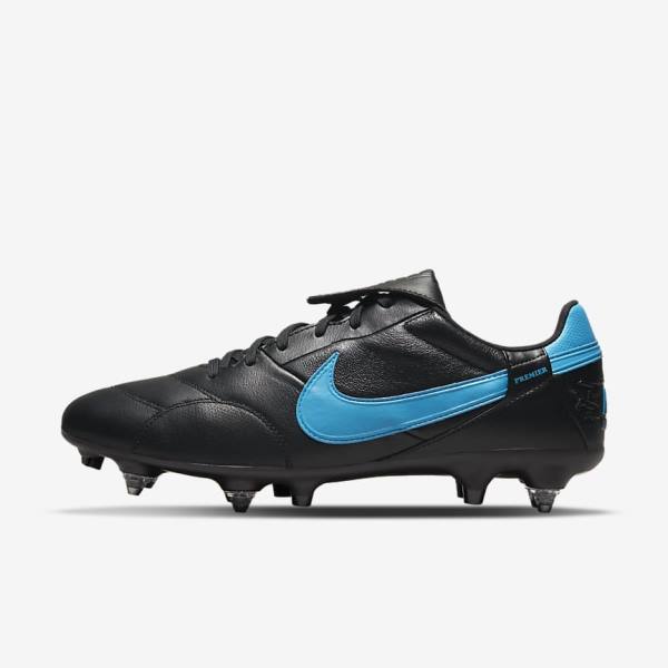 Black / Blue Men\'s Nike The Premier 3 SG-PRO Anti-Clog Traction Soft-Ground Football Shoes | NK485DQA