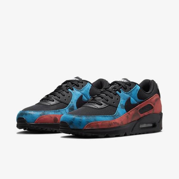 Black / Blue / Red / White Men's Nike Air Max 90 Sneakers | NK156XCR