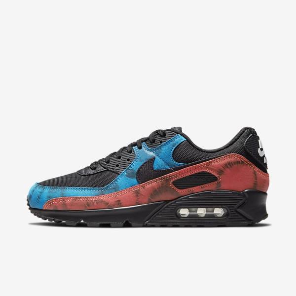 Black / Blue / Red / White Men\'s Nike Air Max 90 Sneakers | NK156XCR