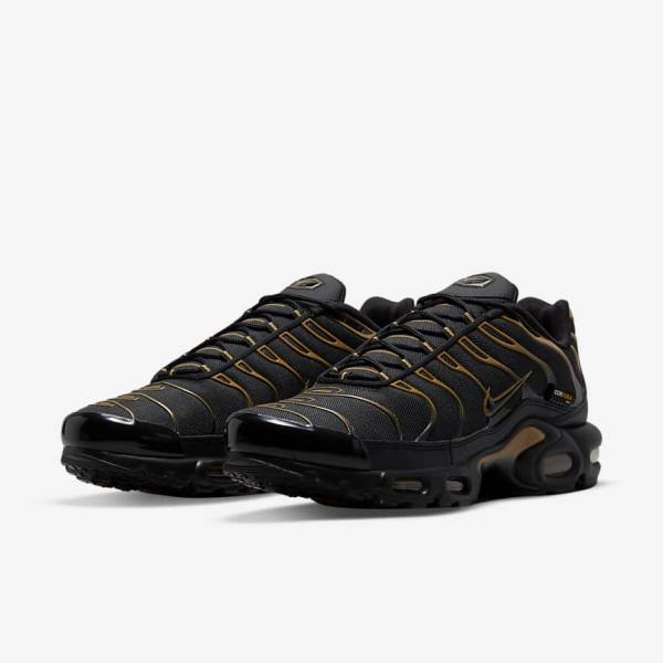 Black / Brown / Gold Men's Nike Air Max Plus Sneakers | NK035GBC