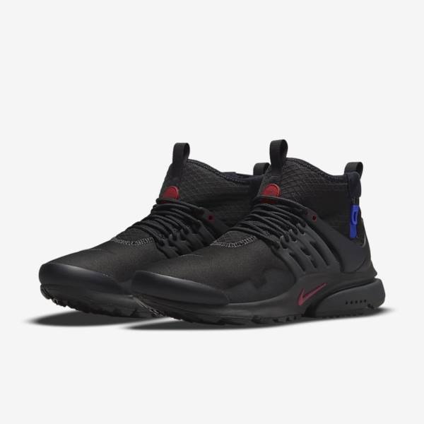 Black / Dark Grey / Blue / Red Men's Nike Air Presto Mid Utility Sneakers | NK457ETN