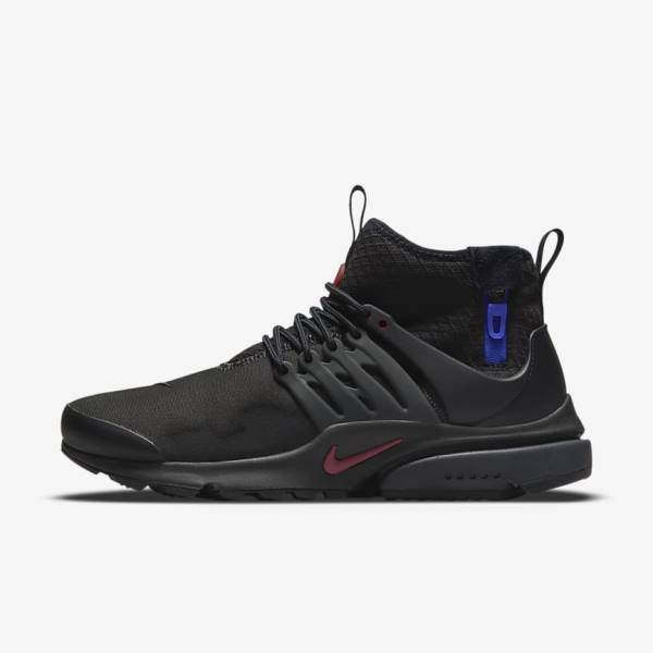 Black / Dark Grey / Blue / Red Men\'s Nike Air Presto Mid Utility Sneakers | NK457ETN