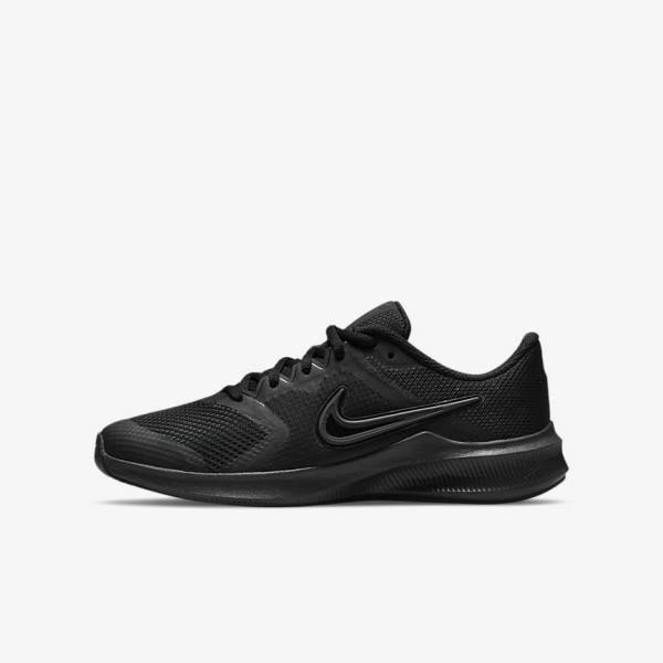 Black / Dark Grey Kids\' Nike Downshifter 11 Older Road Sneakers | NK082ZPJ