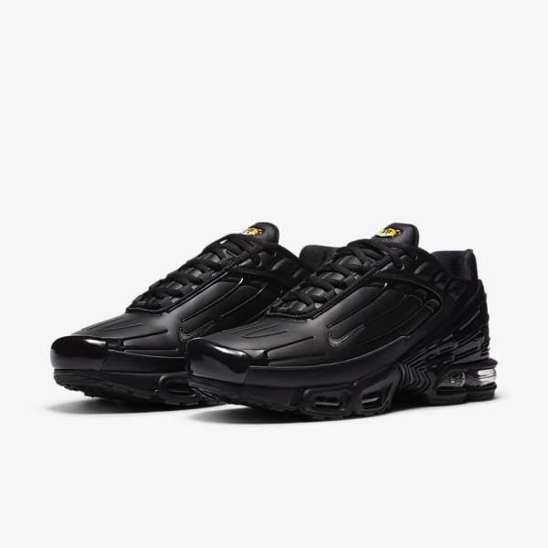 Black / Dark Grey Men's Nike Air Max Plus 3 Leather Sneakers | NK396XQL