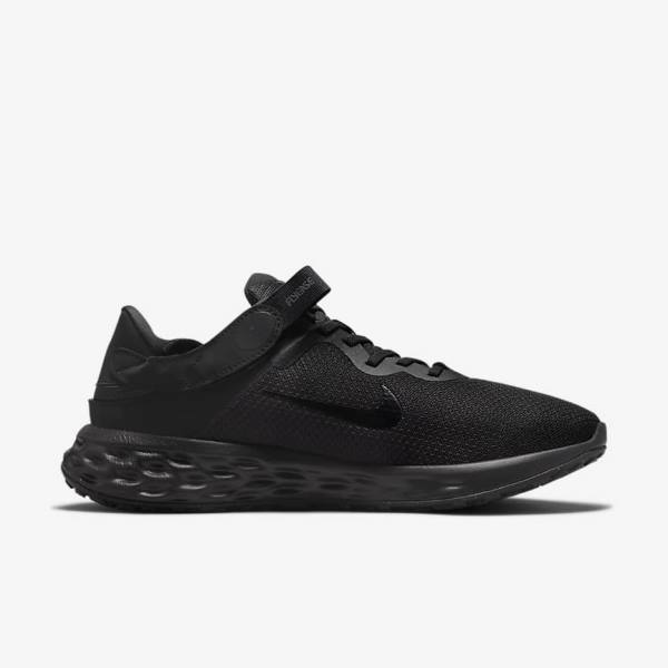 Black / Dark Grey Men's Nike Revolution 6 FlyEase Next Nature Easy-On-And-Off Road (Extra Wide) Running Shoes | NK289CJB