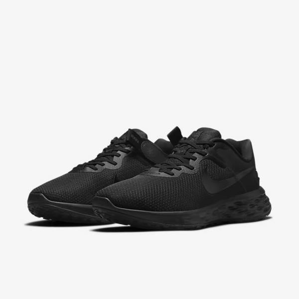 Black / Dark Grey Men's Nike Revolution 6 FlyEase Next Nature Easy-On-And-Off Road (Extra Wide) Running Shoes | NK289CJB