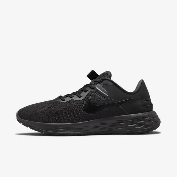 Black / Dark Grey Men\'s Nike Revolution 6 FlyEase Next Nature Easy-On-And-Off Road (Extra Wide) Running Shoes | NK289CJB