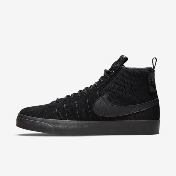 Black / Dark Grey Men\'s Nike SB Zoom Blazer Mid Premium Sneakers | NK103BRZ