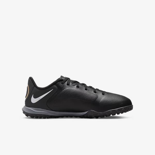 Black / Dark Grey / Metal Gold / Black Kids' Nike Jr. Tiempo Legend 9 Academy TF Older Turf Football Shoes | NK506EMQ