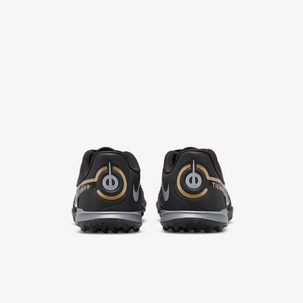 Black / Dark Grey / Metal Gold / Black Kids' Nike Jr. Tiempo Legend 9 Academy TF Older Turf Football Shoes | NK506EMQ