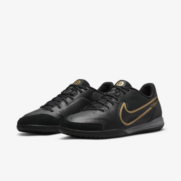 Black / Dark Grey / Metal Gold / Black Women's Nike Tiempo Legend 9 Academy IC Indoor-Court Football Shoes | NK479DBO