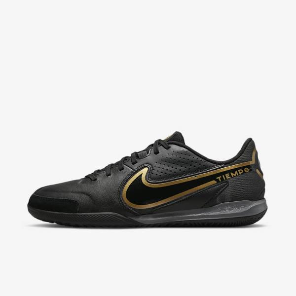 Black / Dark Grey / Metal Gold / Black Women\'s Nike Tiempo Legend 9 Academy IC Indoor-Court Football Shoes | NK479DBO