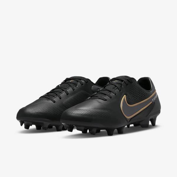 Black / Dark Grey / Metal Gold / Metal Dark Grey Men's Nike Tiempo Legend 9 Pro FG Firm-Ground Football Shoes | NK718WBX