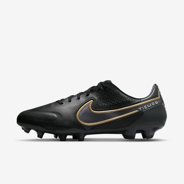 Black / Dark Grey / Metal Gold / Metal Dark Grey Men\'s Nike Tiempo Legend 9 Pro FG Firm-Ground Football Shoes | NK718WBX