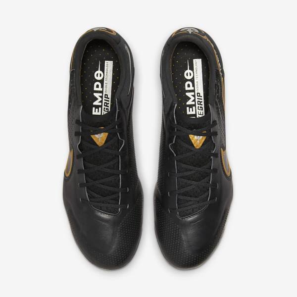 Black / Dark Grey / Metal Gold / Metal Dark Grey Men's Nike Tiempo Legend 9 Elite FG Firm-Ground Football Shoes | NK731FBM