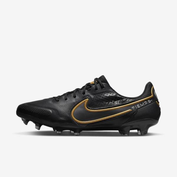 Black / Dark Grey / Metal Gold / Metal Dark Grey Men\'s Nike Tiempo Legend 9 Elite FG Firm-Ground Football Shoes | NK731FBM