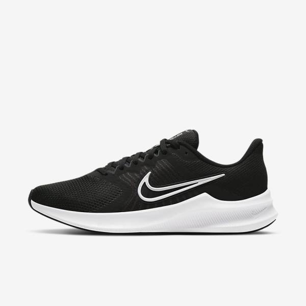 Black / Dark Grey / White Women\'s Nike Downshifter 11 Road Running Shoes | NK390TMX