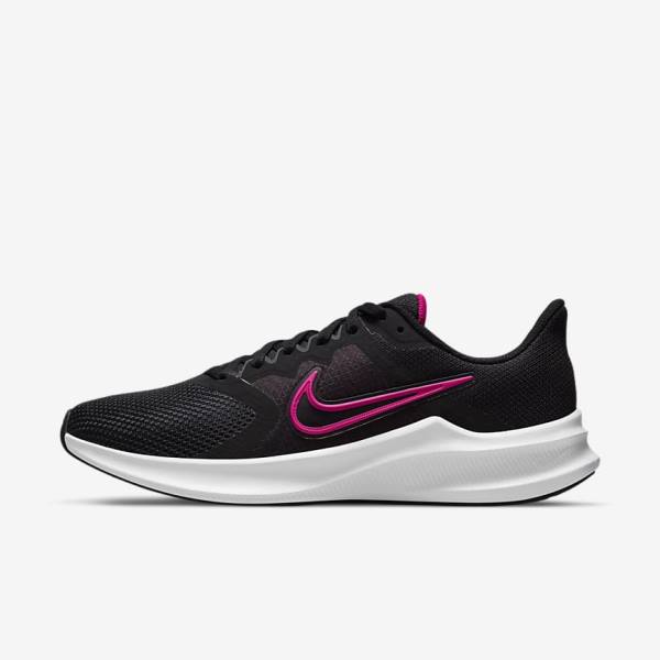 Black / Dark Grey / White Women\'s Nike Downshifter 11 Road Running Shoes | NK672DTY