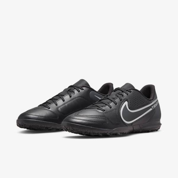 Black / Dark Grey Women's Nike Tiempo Legend 9 Club TF Turf Football Shoes | NK920COY