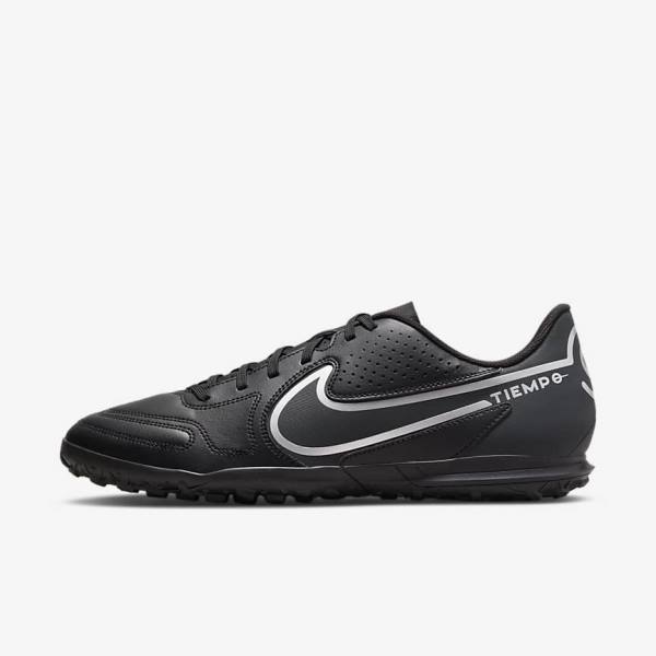 Black / Dark Grey Women\'s Nike Tiempo Legend 9 Club TF Turf Football Shoes | NK920COY