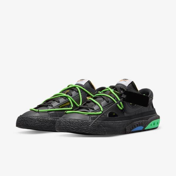 Black / Green / Black Men's Nike Blazer Low 77 x Off-White™ Sneakers | NK398SXV