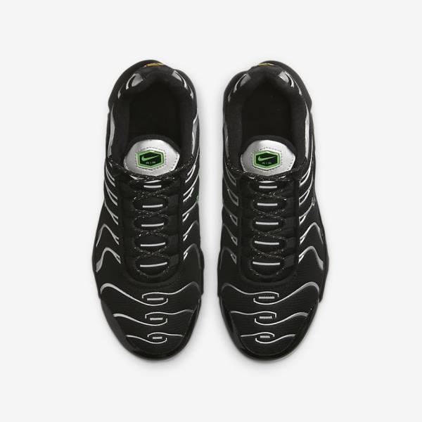 Black / Green / Metal Silver / Black Kids' Nike Air Max Plus Older Sneakers | NK503OVG