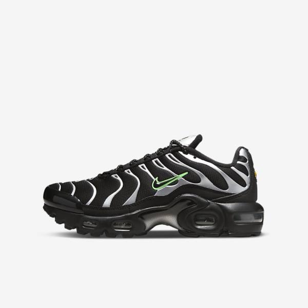 Black / Green / Metal Silver / Black Kids\' Nike Air Max Plus Older Sneakers | NK503OVG