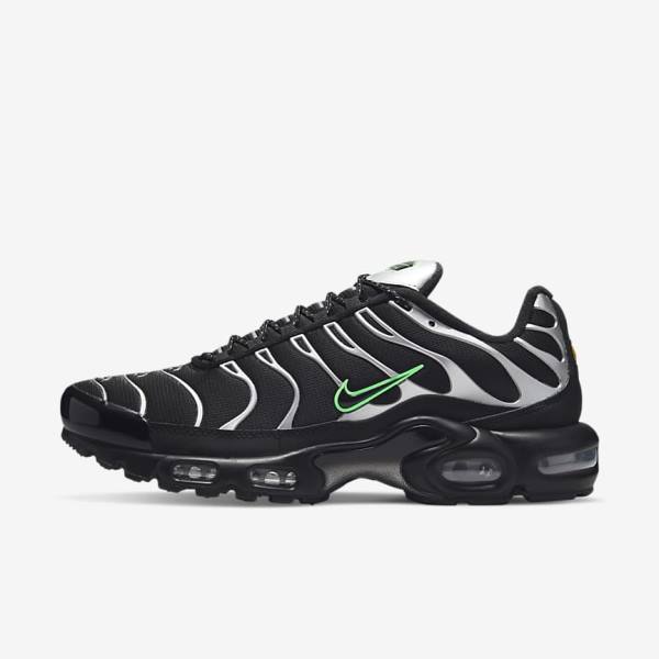 Black / Green / Metal Silver / Black Men\'s Nike Air Max Plus Sneakers | NK071JZO