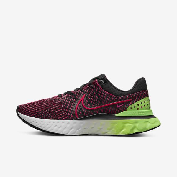 Black / Green / Red Men\'s Nike React Infinity Run Flyknit 3 Road Running Shoes | NK518ENI