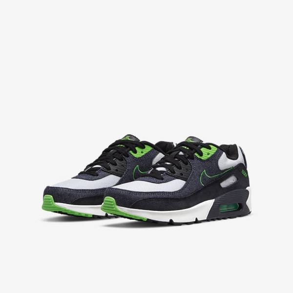 Black / Green / White / Obsidian Kids' Nike Air Max 90 LTR SE Older Sneakers | NK079XSW