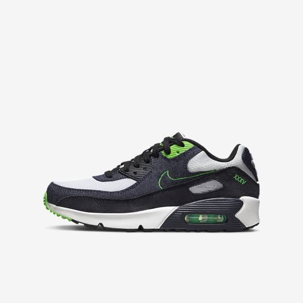 Black / Green / White / Obsidian Kids\' Nike Air Max 90 LTR SE Older Sneakers | NK079XSW