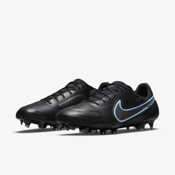 Black / Grey Men's Nike Tiempo Legend 9 Elite FG Firm-Ground Football Shoes | NK385EBH