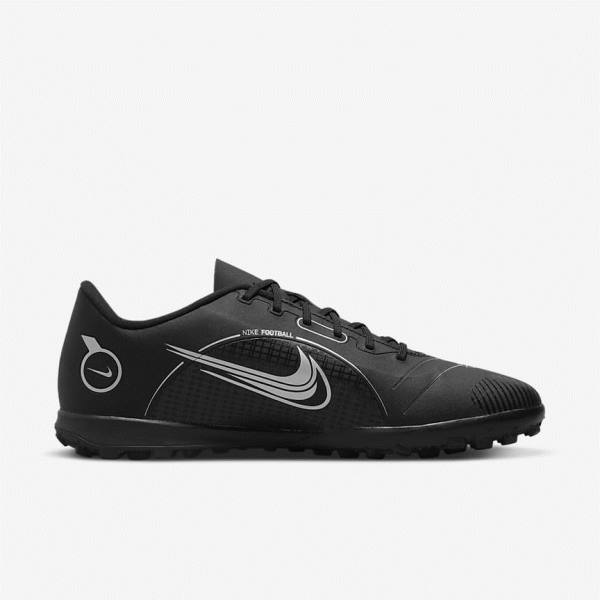 Black / Grey / Metal Silver Men's Nike Mercurial Vapor 14 Club TF Turf Football Shoes | NK562BYT