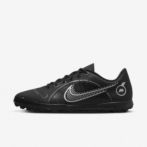 Black / Grey / Metal Silver Men\'s Nike Mercurial Vapor 14 Club TF Turf Football Shoes | NK562BYT