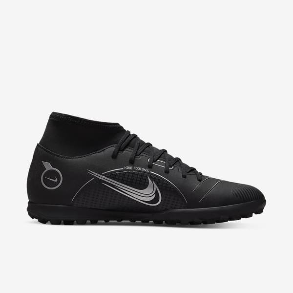 Black / Grey / Metal Silver Women's Nike Mercurial Superfly 8 Club TF Turf Football Shoes | NK351JIR