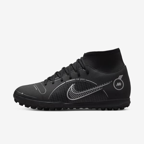 Black / Grey / Metal Silver Women\'s Nike Mercurial Superfly 8 Club TF Turf Football Shoes | NK351JIR