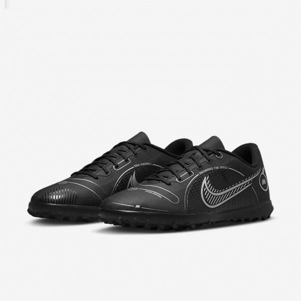 Black / Grey / Metal Silver Women's Nike Mercurial Vapor 14 Club TF Turf Football Shoes | NK730ZUK