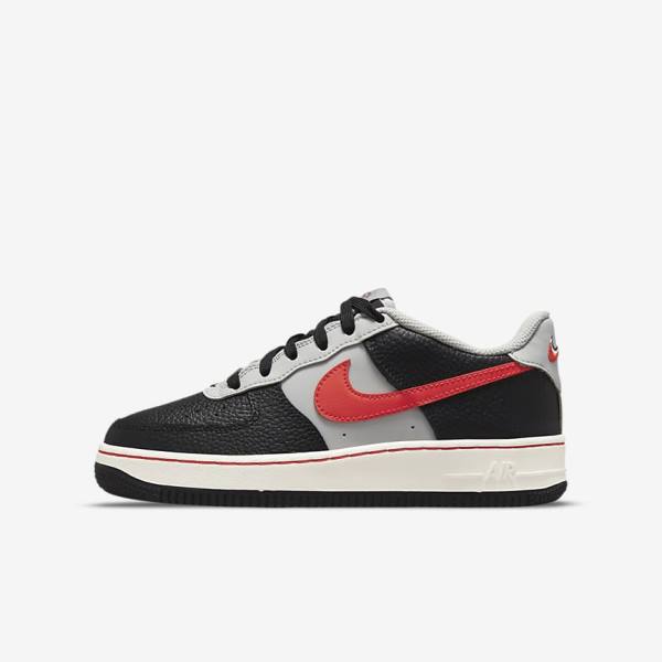 Black / Grey / Red Kids\' Nike Air Force 1 EMB Older Sneakers | NK860BZN