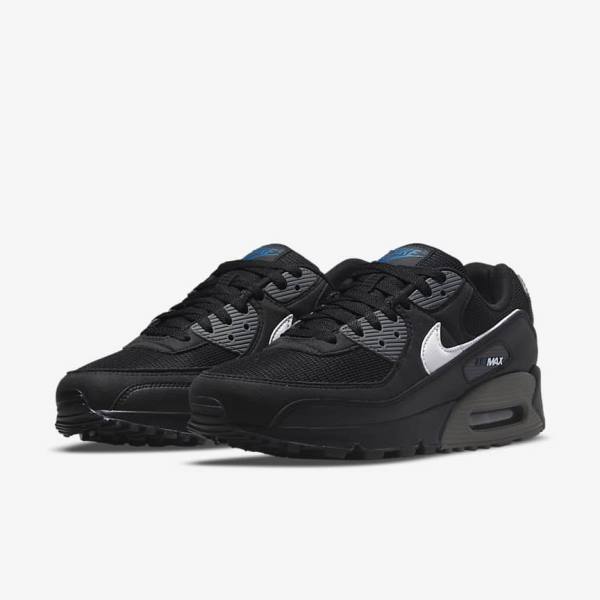 Black / Grey / White Men's Nike Air Max 90 Sneakers | NK297CHU