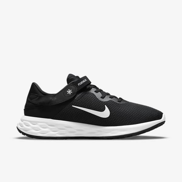 Black / Grey / White Men's Nike Revolution 6 FlyEase Next Nature Easy-On-And-Off Road (Extra Wide) Running Shoes | NK190DFY