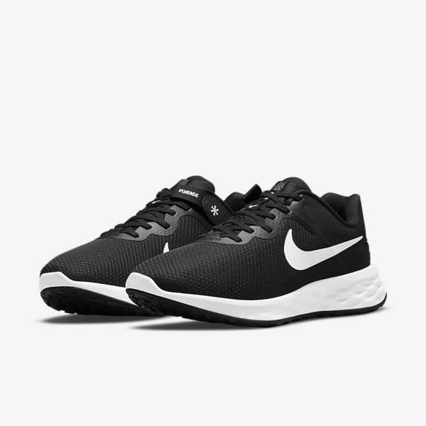 Black / Grey / White Men's Nike Revolution 6 FlyEase Next Nature Easy-On-And-Off Road (Extra Wide) Running Shoes | NK190DFY