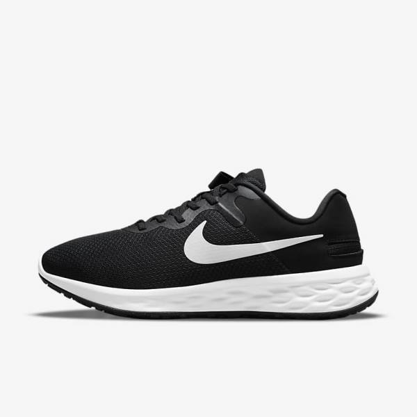 Black / Grey / White Men\'s Nike Revolution 6 FlyEase Next Nature Easy-On-And-Off Road (Extra Wide) Running Shoes | NK190DFY