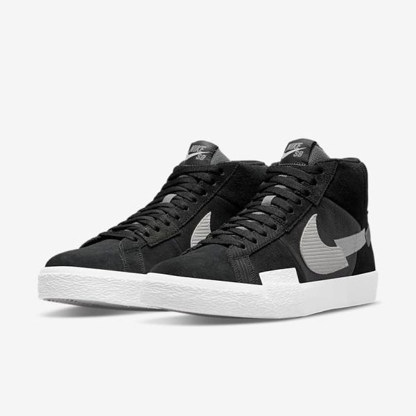 Black / Grey / White Men's Nike SB Zoom Blazer Mid Premium Skate Shoes | NK734SOB