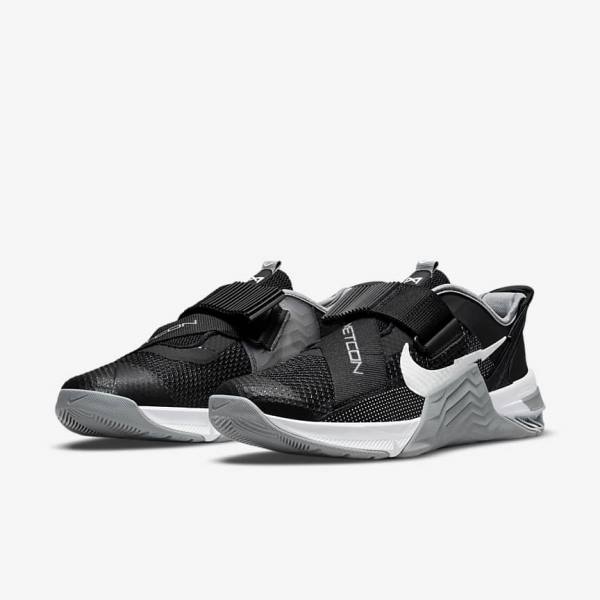 Black / Grey / White / Platinum Women's Nike Metcon 7 FlyEase Training Shoes | NK960EDX