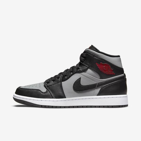 Black / Grey / White / Red Men\'s Nike Air Jordan 1 Mid Sneakers | NK087JTK