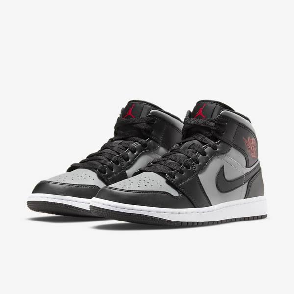 Black / Grey / White / Red Men's Nike Air Jordan 1 Mid Jordan Shoes | NK386FNL