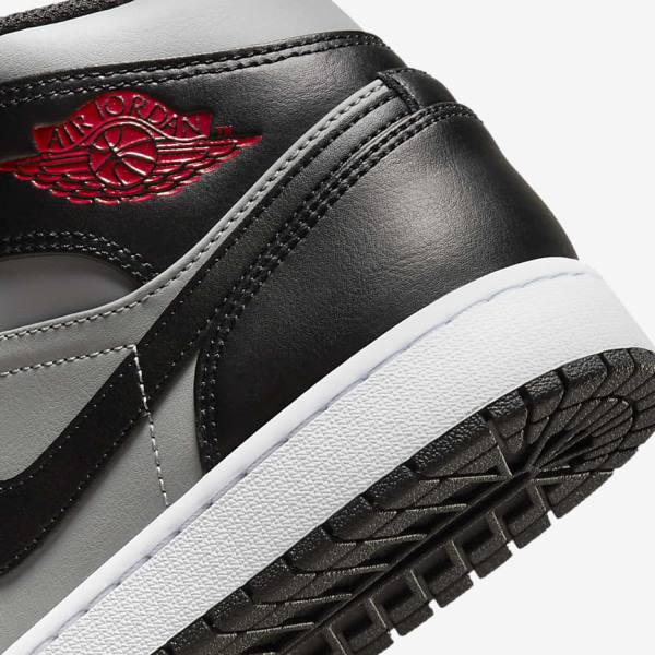 Black / Grey / White / Red Men's Nike Air Jordan 1 Mid Jordan Shoes | NK386FNL