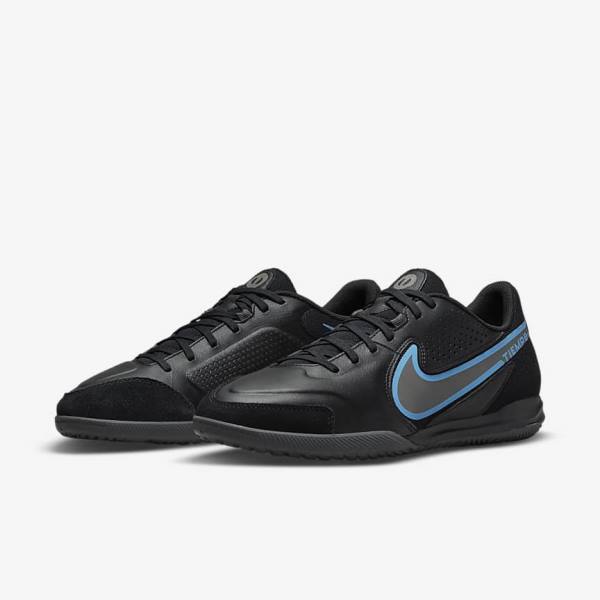 Black / Grey Women's Nike Tiempo Legend 9 Academy IC Indoor-Court Football Shoes | NK417QGU