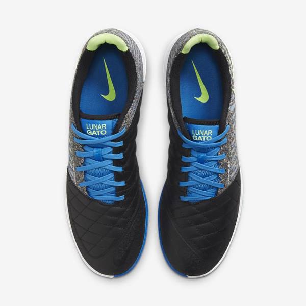 Black / Light Blue / Light Green Men's Nike Lunar Gato II IC Indoor Court Football Shoes | NK657QJD