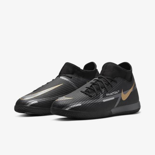 Black / Metal Gold / Dark Grey / Metal Dark Grey Women's Nike Phantom GT2 Academy Dynamic Fit IC Indoor Court Football Shoes | NK024XVK